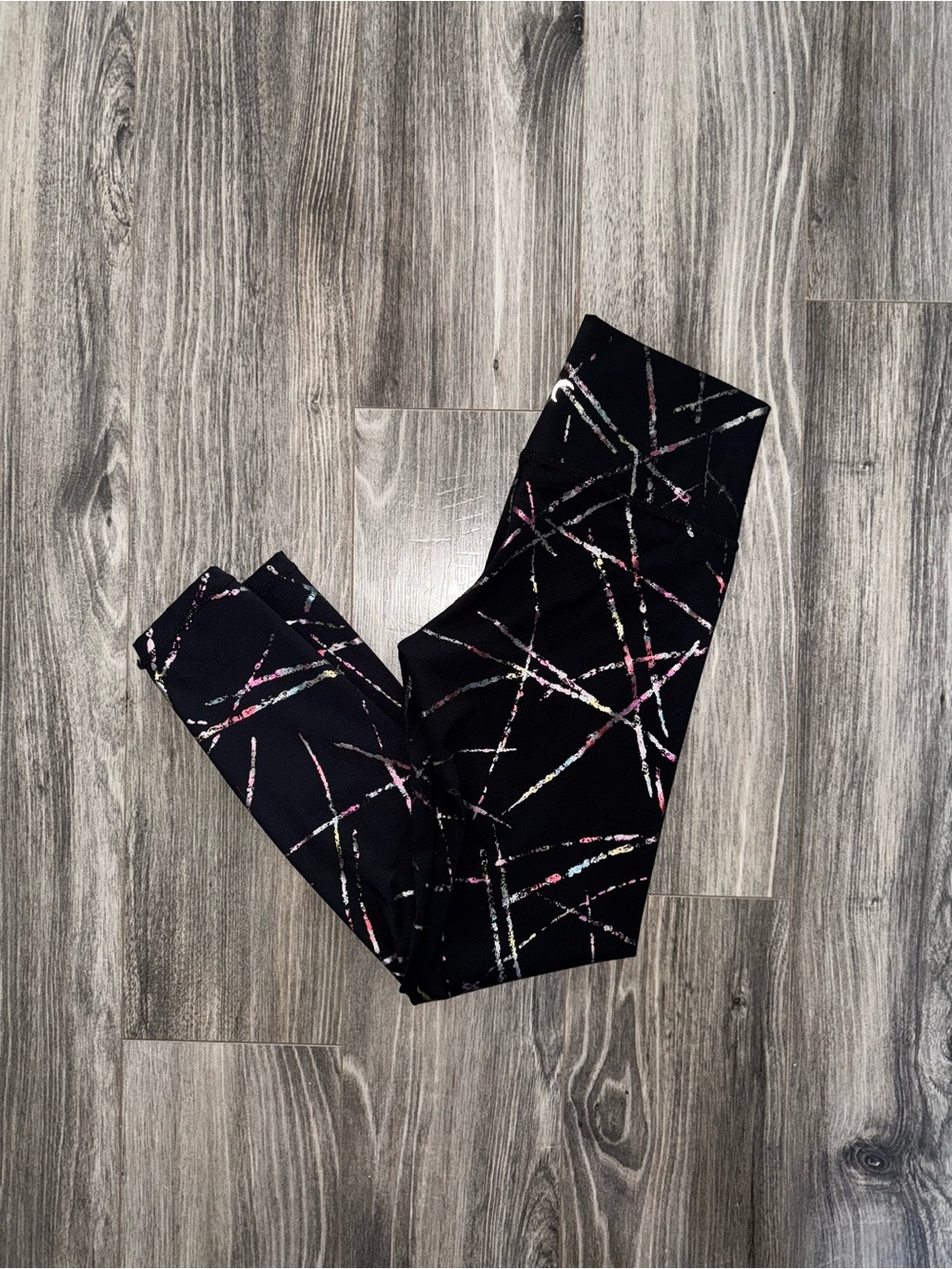 ZYIA Active Leggings Size 2 Black Metallic Splatter 7/8 High Rise Compression
